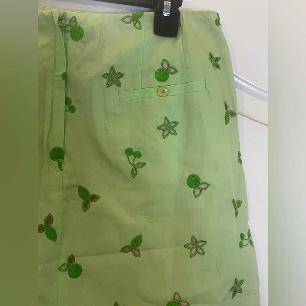 Vtg Lilly Pulitzer Skirt Embroidered Pistachio & Pink Underlay Women Size 8P NWT - Picture 7 of 11
